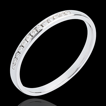 regalo donne Fede nuziale oro bianco semi pav� - incastonatura Binario - 13 diamanti