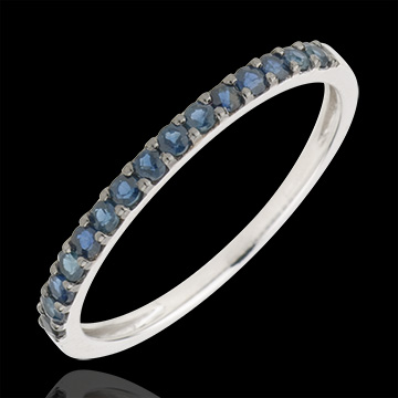 regalo donna Anello una fila oro bianco e zaffiro blu