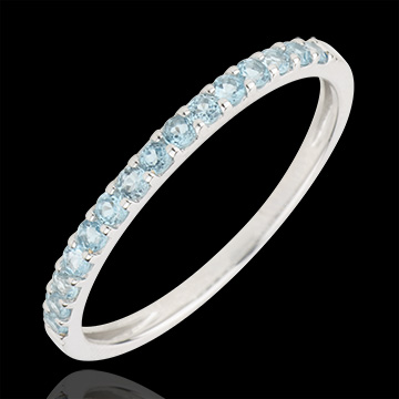 regalo donna Anello una fila oro bianco e topazio blu