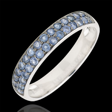 vendite Anello due file oro bianco e zaffiro blu